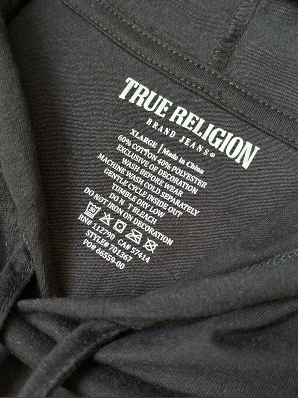 True Religion Black Short Sleeve Hooded Tee with Small Logo